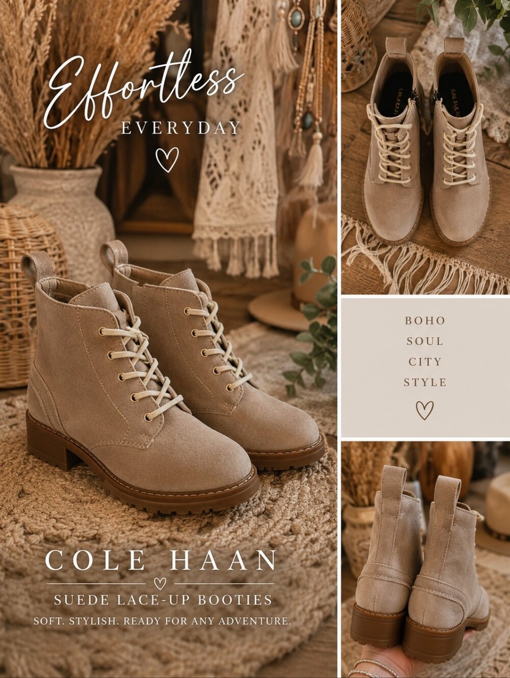 Cole Haan Taupe Suede Lace-Up Boots